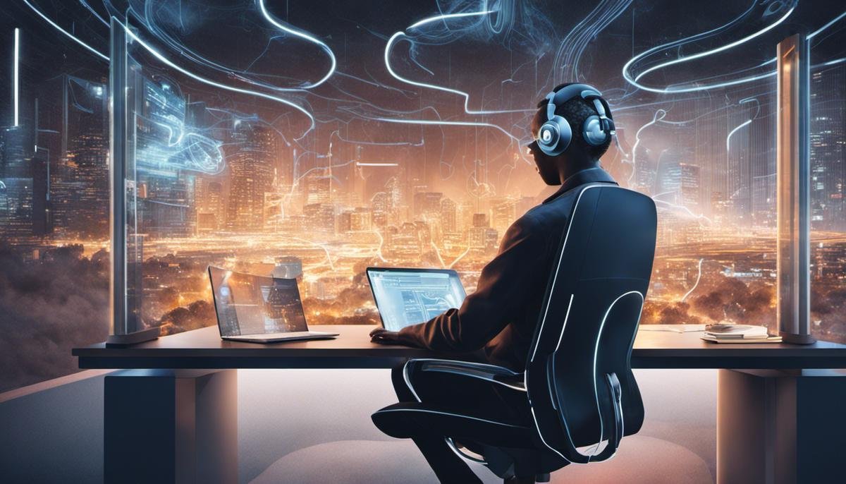 Illustration of a person using AI technology in the workplace