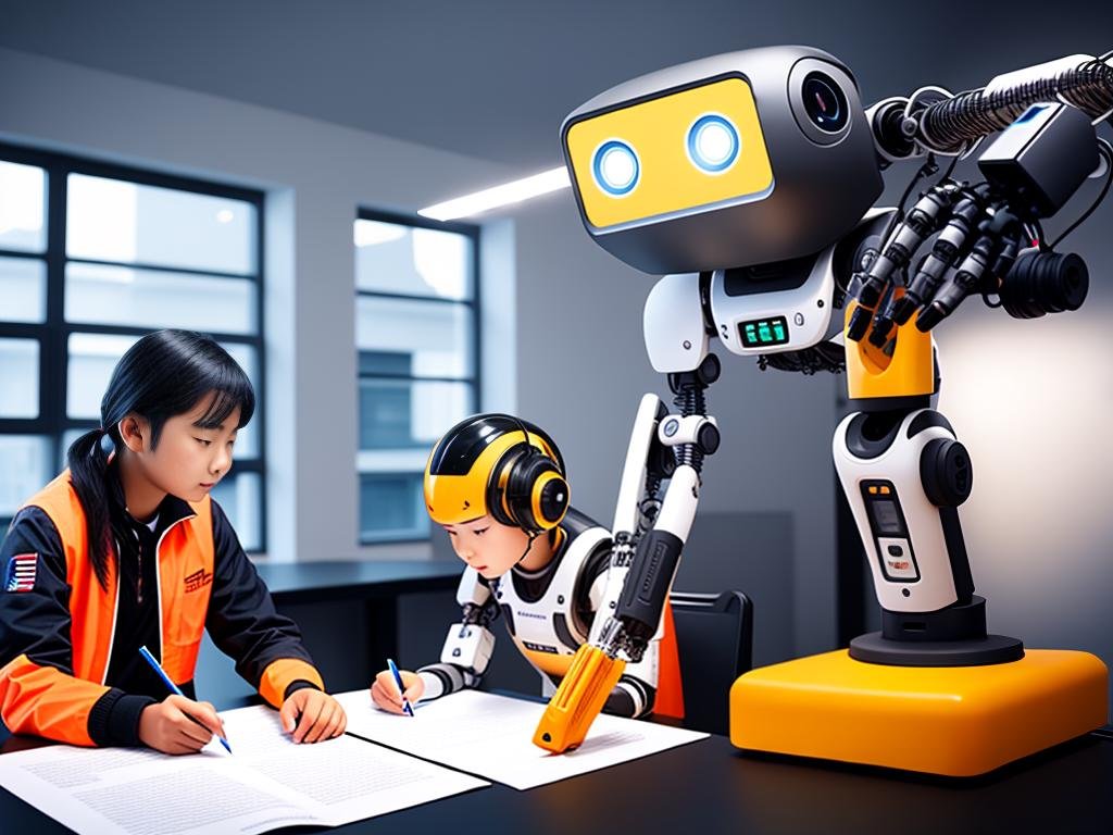 Illustration of a student and a robot working together