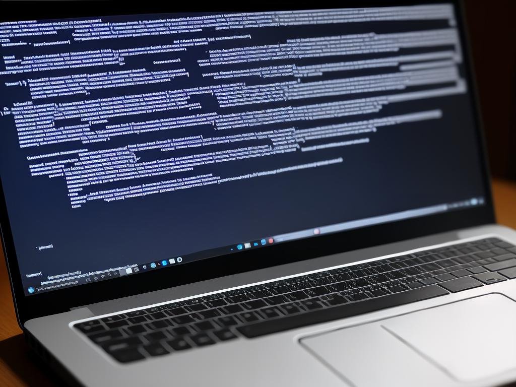 Image of a person typing on a laptop with lines of code in the background