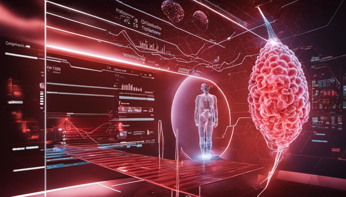 A visualization of AI analyzing medical data and enhancing diagnostics accuracy in healthcare.